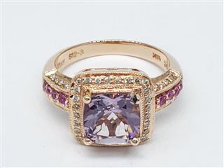 Le Vian 14K Solid Rose Gold Cushion Cut Amethyst Diamond Sapphire Ring Size 7